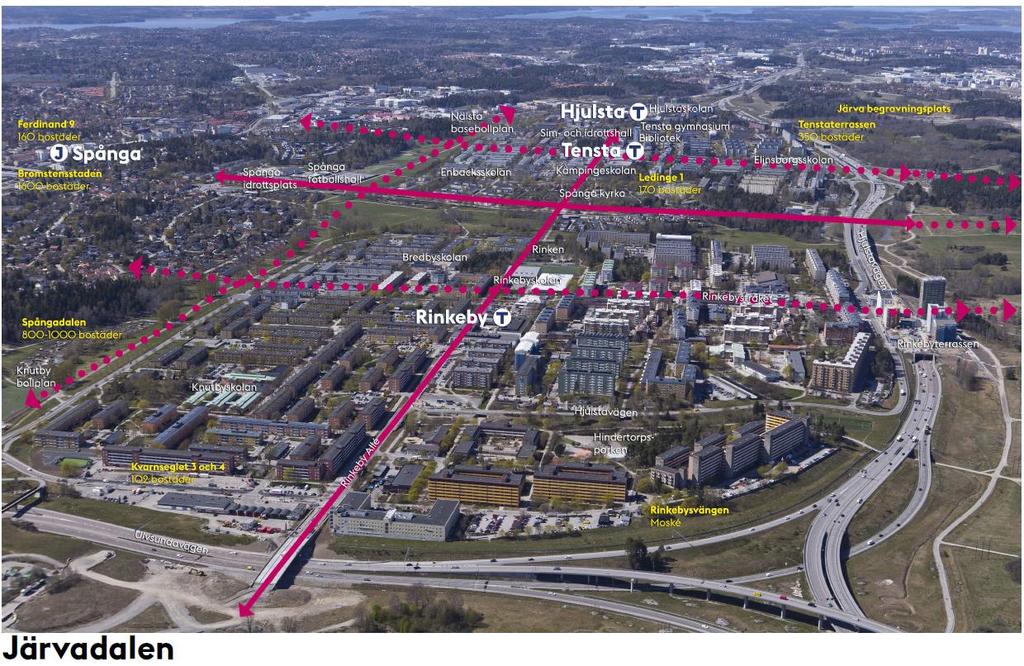 Rinkeby-Tensta-Bromsten-Solhem (Järvadalen) Utmaning o Rinkebydalen och Spångadalen särskiljer de välmående stadsdelarna Bromsten och Solhem från Rinkeby och Tensta som är två av de stadsdelar i