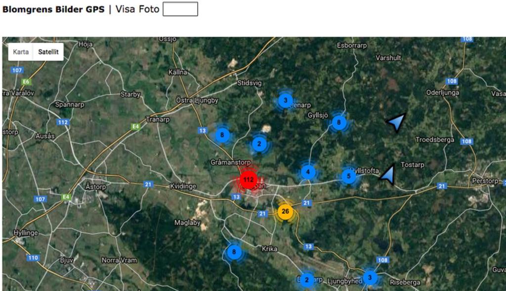 Karta GPS Vissa bilder är inlagda på en karta. När man öppnar dessa bilder med "Karta GPS" visas även koordinaterna för den plats där fotografen stod när han tog bilden.