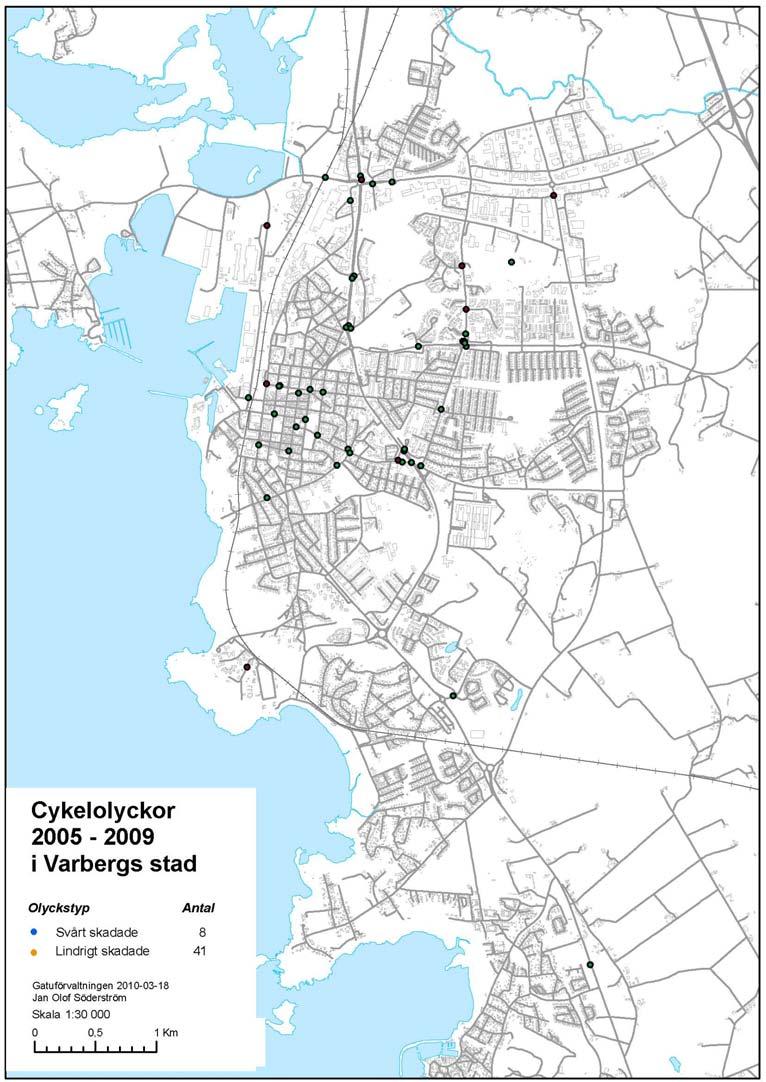 3.3 Cykeltrafikflöden i centrala Varberg 2001-2005 Under åren 2001 2005 har mätningar av cykeltrafiken på viktigare cykellänkar i centrala staden utförts.