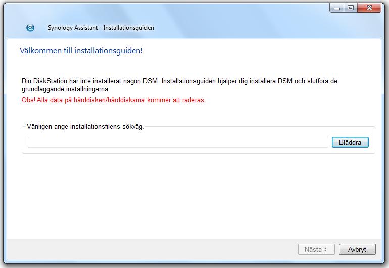 3 Klicka på Bläddra för att hitta DSM_[modellnamn]_[nummer].pat-installationsfilen i DSM-mappen på din installationsskiva.