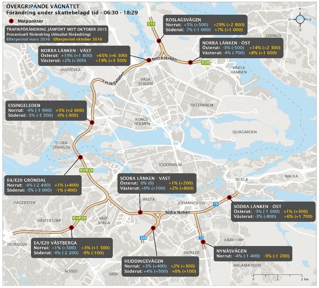 kring Stockholms innerstad mellan de tre utvärderingsperioderna.