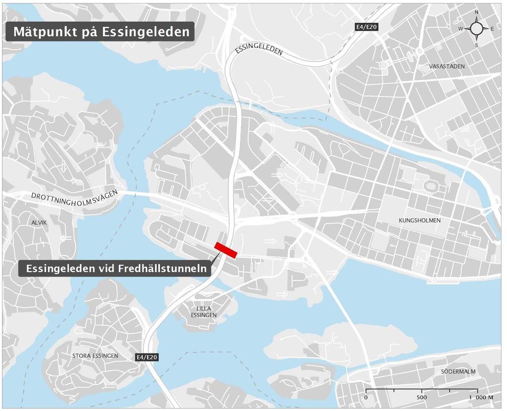 innerstadszonen tas ut och med Essingeleden avses en punkt i höjd med Fredhällstunneln 14 enligt Figur 12. Figur 12. Mätpunkt på Essingeleden i höjd med Fredhällstunneln.