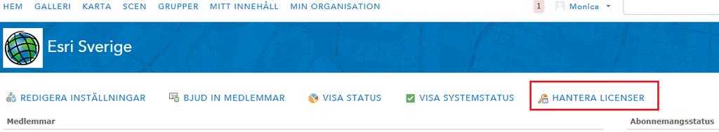 Gör så här för att tilldela licenser: Logga in som administratör på ArcGIS Online, om det behövs