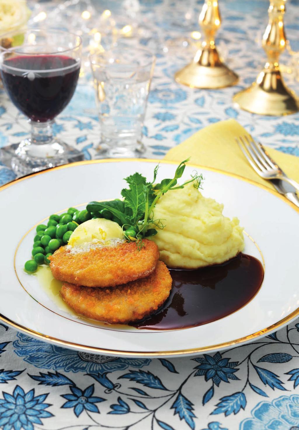 Kalkonschnitzel med klassiska tillbehör Kalkonschnitzel à 70 g à 140 g Kalkonschnitzel, Findus 21283 à 70 g 700 g 1,4 kg Potatisstomp med palsternackspuré à 125 g à 2 Potatis, kokt 700 g 1,4 kg