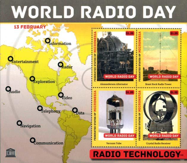 World Radio Day Som bekant firas den 13 februari varje år som radions alldeles speciella dag. Tidigare i år uppmärksammade postverket i Mikronesien radions dag genom att ge ut speciella frimärken.