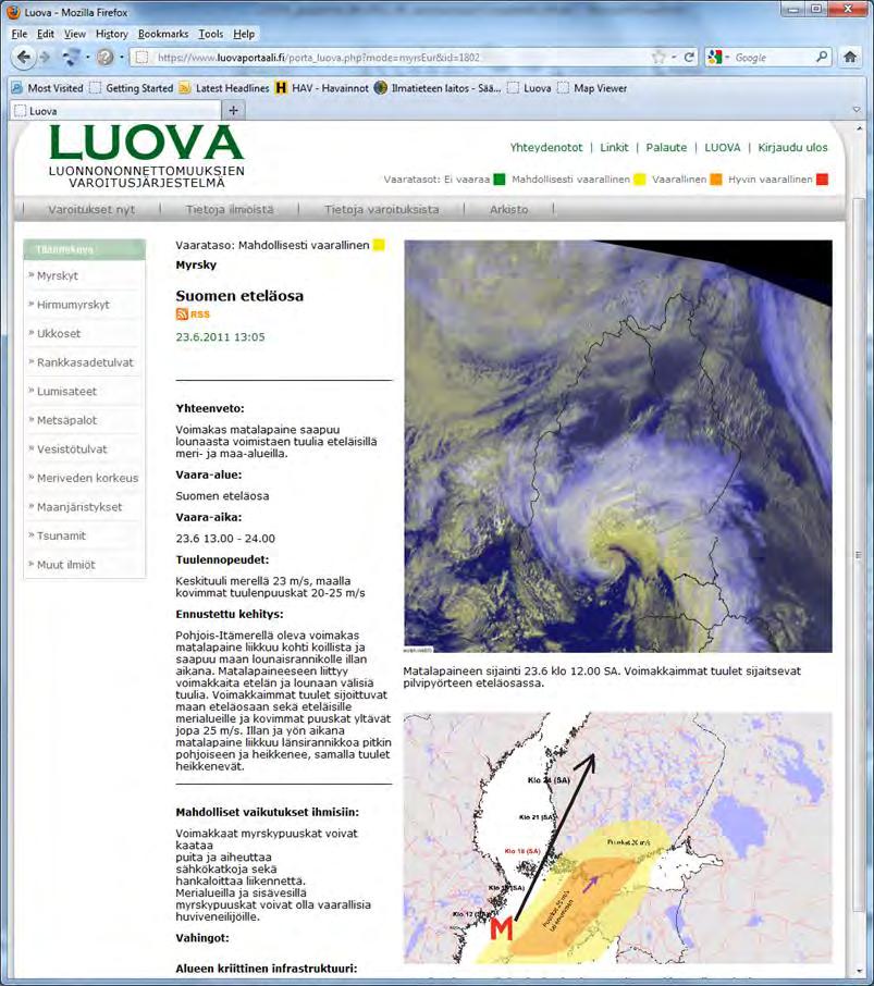 Innehållet i varningsmeddelande Varningsmeddelande baseras på särskilda behov slutanvändare Sammanfattning av situationen Nuvarande situationen, prognoser och varningar