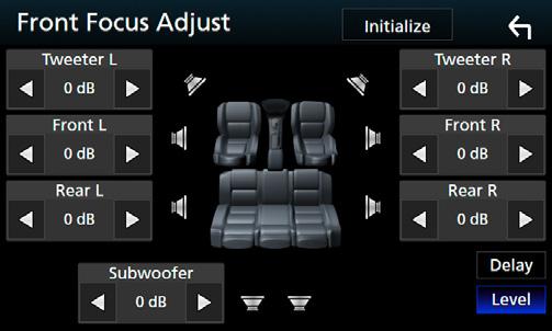 ÑÑFramfokus Detta är funktionen som fokuserar den imaginära ljudbilden framför det valda sätet. 1 Tryck på [Front Focus] på skärmen Position/DTA. 2 Välj en framfokusposition.