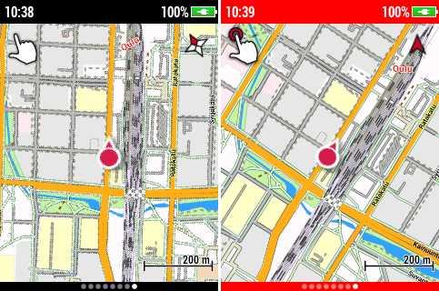 KARTLAGER : Välj Topografisk, Cykelrutter och/eller Favoritrutter. I Bläddra på offline-karta kan du förhandskontrollera den nerladdade kartan innan du börjar ett nytt träningspass.