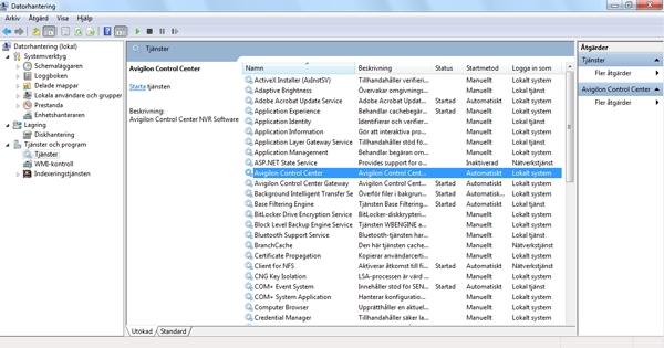 Kmma igång Serverprgramvaran för Avigiln Cntrl Center innehåller två kmpnenter: Windws-tjänsten ch administratinsverktyget. Windws-tjänsten körs autmatiskt när datrn startar.