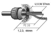 CM- och CMDV-motorer Moterg av kratkotaktdo 2 2.2.2 Motergsavsgar ör kratkotaktdo SM1 / SB1 1 Dra upp örskruvge och tätge med dragavlastg på kabel. 2 44 mm Avsolera kabeläde 44 mm.