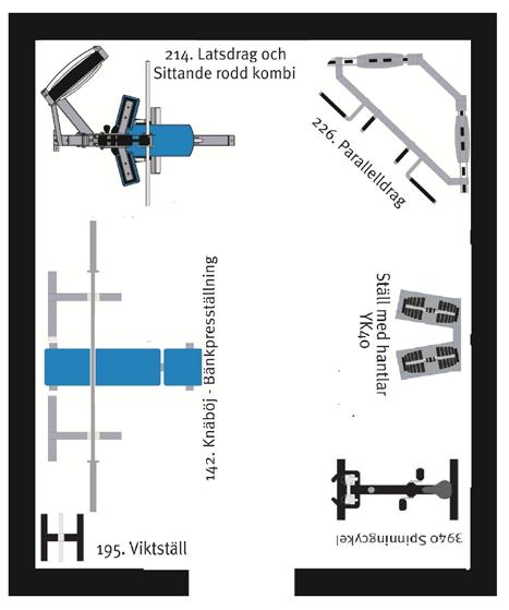 Layoutförslag Gym hemma på bara 3 x 2 = 6 kvadratmeter, med internationell skivstång,