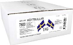 1000 kj / 240 kcal 16 g 1,7 g Köttbullar stekta 2 x 2,5 kg, 5 kg, ca 12 g/st Svenskt nötkött 70 g, vatten, potatisstärkelse, potatisfiber, druvsocker, potatisflingor, lök, jästextrakt, kryddor, salt.