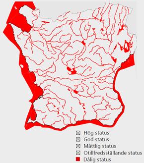 Kemisk status för vattenförekomster i Skåne.