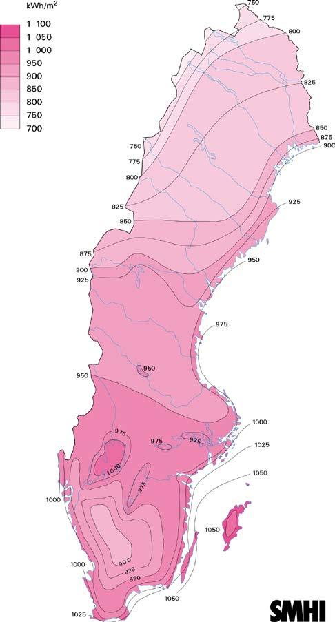 Paramet er 5: Hur mycket el producerar solceller Tumregel Sverige Årligt utbyte 800 1 10 0 kwh AC / kw DC globalinstrålning i kwh/ m2 horisontell yta Om det är en hygglig till bra placering SV S SO