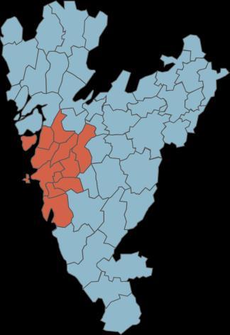 Geografiska indelningar i rapporten Västsverige: Består av Västra Götalands län och Hallands län (avser EU kommissionens NUTS2 indelning).