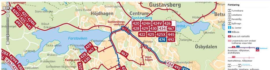 1 Kollektivtrafiken i området Kollektivtrafiken på Gustavsbergsvägen består av stomtrafik, direkttrafik samt kommuntrafik.