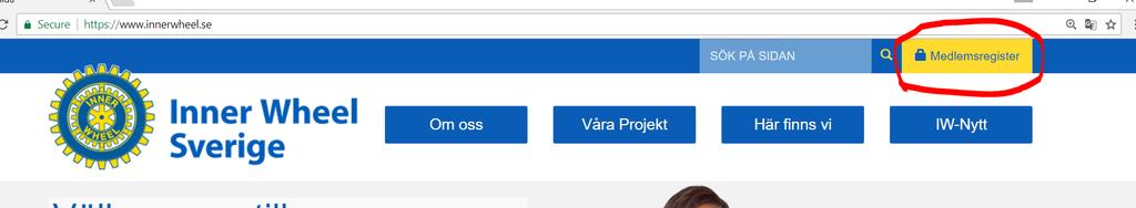 När du står på vår nya hemsida www.innerwheel.se ser du en gul ruta där det står Medlemsregister. Som du ser finns det ett hänglås på rutan vilket betyder att bara vi medlemmar kommer in på registret.
