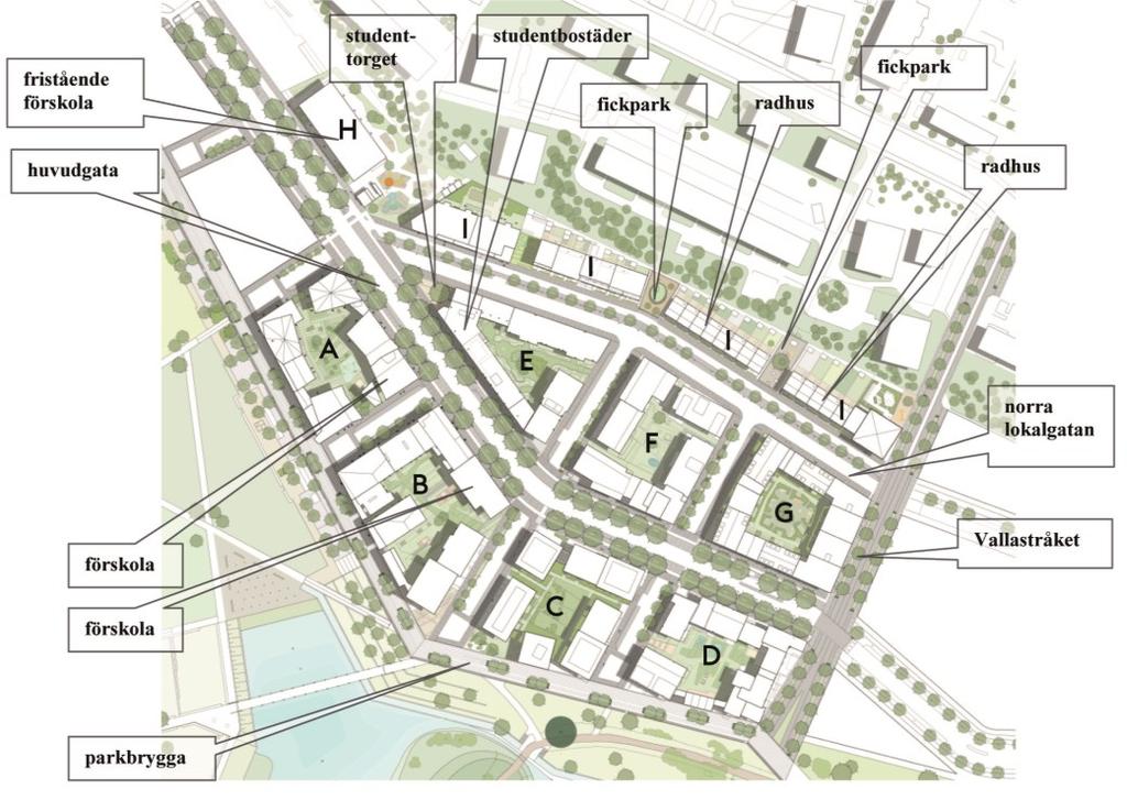 Planförslaget Illustrationsplan över planområdet. Illustration: Kjellander + Sjöberg.