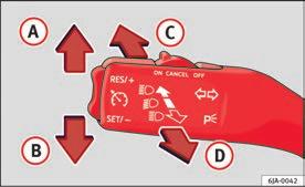Ljus och sikt 97 Spak för blinker och helljus Ljustuta Dra spaken bild 58 mot ratten (fjädrat läge) i pilens riktning D. Positionsljus Användningsanvisningar Sidan 97.