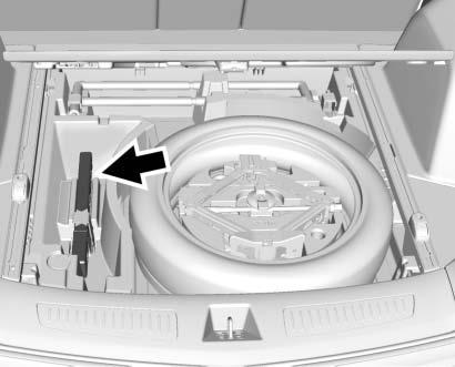 Med alternativet reservhjul Varningstriangeln är monterad under lastskyddet, antingen bredvid pumpningssatsen eller reservhjulet.