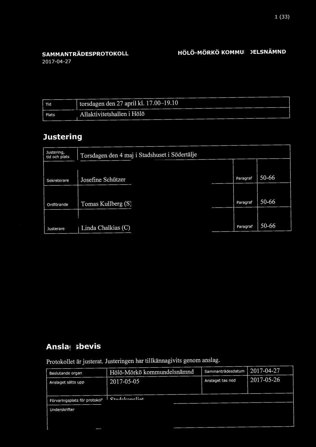 Södertälje kommun 1 (33) SAMMANTRÄDESPROTOKOLL 2017-04-27