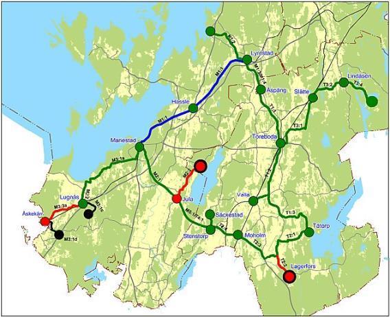 3. Nuläge Till november 2015 hade följande huvudsakliga stomnätsstruktur åstadkommits i en gemensam satsning av Mariestads och Törebodas kommuner.