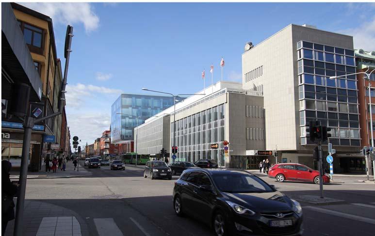 Gaturummet längs S:t Persgatan blir smalare och mer stadslik med centrumverksamhet i bottenvåningen.