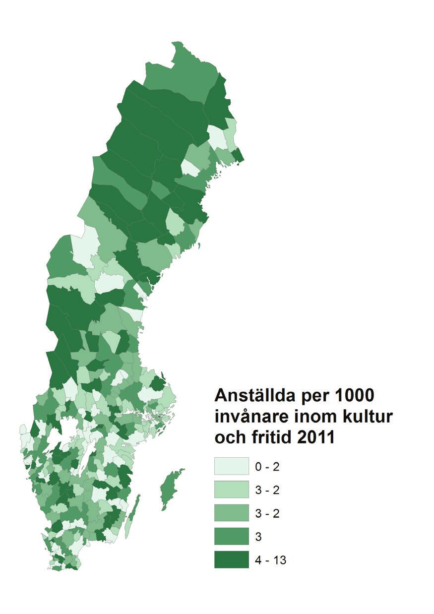 3,50 3,00 2,90 Anställda i kommunen per 1 000 invånare 2,50 2,00 1,50 1,00 0,50 0,60 0,41 0,39 2,12 2,31 0,00 Fritidsledare Verksamhetsområden Personal inom kultur och fritid Stadsområden Landsbygd