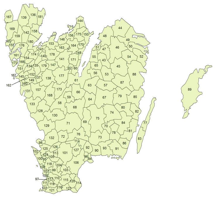 Figur 25a. Sveriges kommuner i Götaland Regiontyp Storstadsområde Stadsområde Landsbygd Gles landsbygd 43. Boxholm 63. Nässjö 83. Mörbylånga 103. Hörby 123. Ystad 143. Grästorp 163. Skara 44.