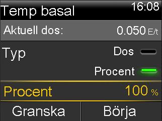 5. Beroende på vilken typ du valt gör du sedan något av följande: Ange en procentsiffra: basal Lägg in en basaldos men var noga med att du inte överskrider din max basaldos: 6.