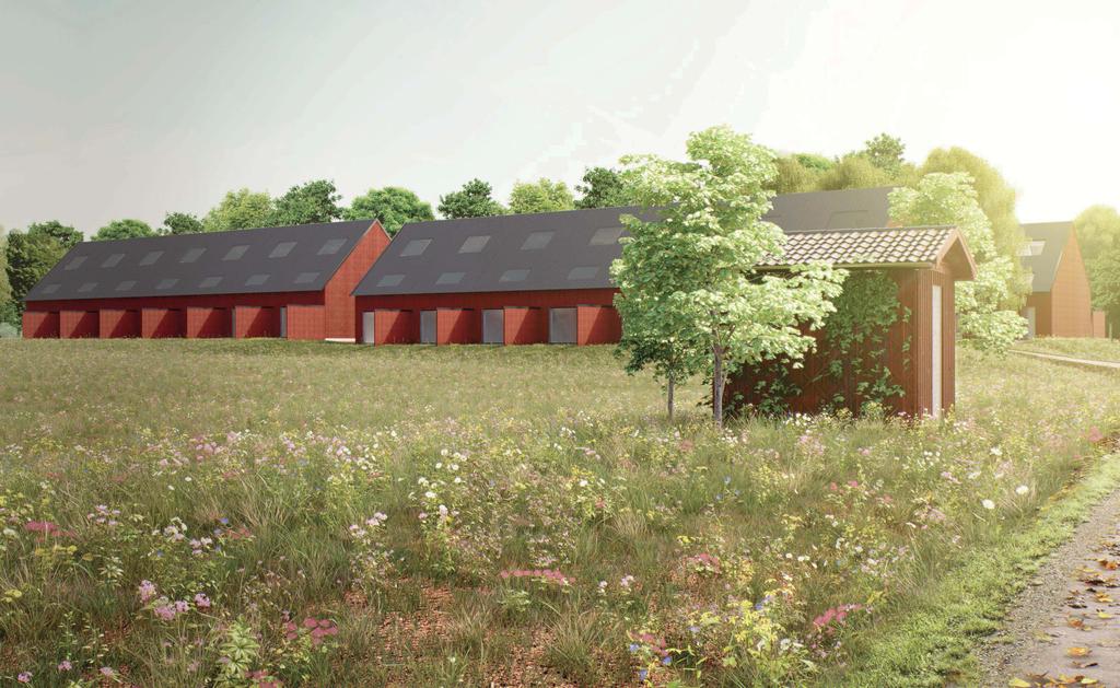 FÖRUTSÄTTNINGAR, FÖRÄNDRINGAR OCH KONSEKVENSER Gestaltningsprinciper Huvudbyggnad f 1 Huvudbyggnadens fasader utförs i puts. Sockel utförs i natursten. Takets form ska vara valmat sadeltak.