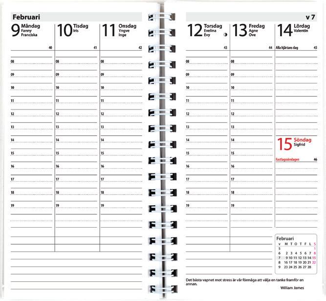 Årsplaner för innevarande och följande år, telefonregister., FSC. Format: 83x158 mm.