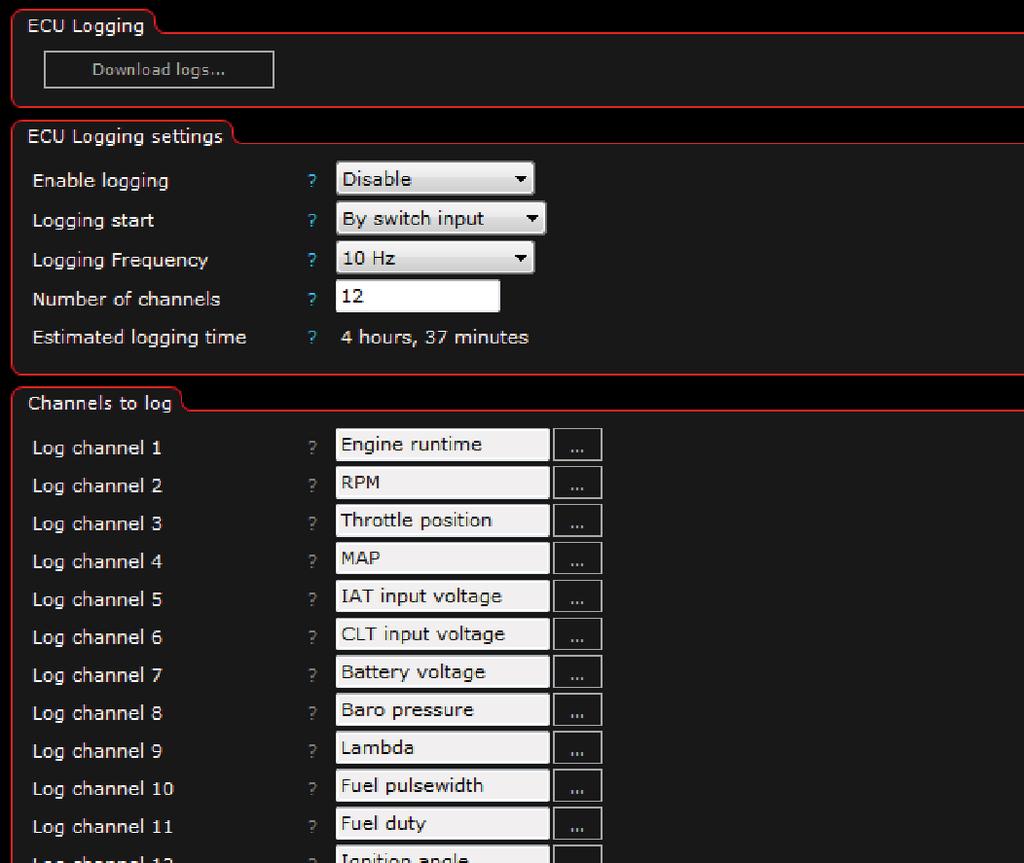 4.3.1 - MaxxECU intern loggning. MaxxECU har även en intern loggningsfunktion som fungerar när PCn ej är ansluten emot MaxxECU.