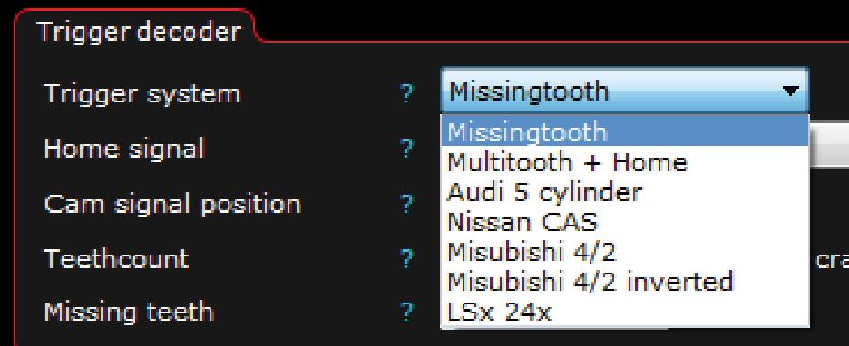 5 - Genomgång triggersystem samt motorns ingångsgivare 5.1.1 - Olika triggersystem och elektrisk inkoppling De två vanligaste triggersystemen som finns är Missing tooth samt Multi tooth + Home.