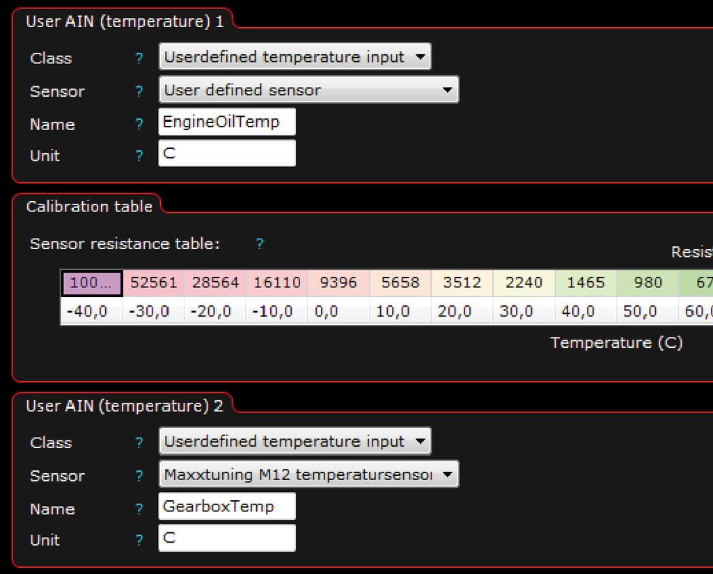 Dessa inställningar finns under Inputs --> AIN -1-2 (temperature) Fig 5.4.