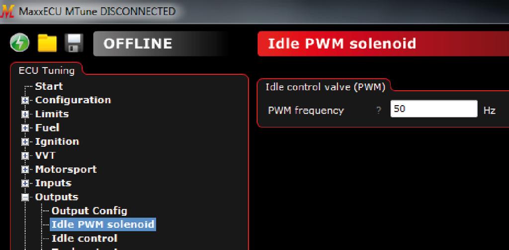 5b - Idle PWM solenoid är inställning för själva solenoiden (ventilen = tomgångsmotorn) och har egentligen bara en inställning, nämligen ventilens frekvens.