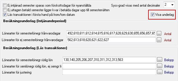 Vilka lönearter som ingår i beräkningen för de rörliga delarna ser du om du sätter en bock i rutan Visa underlag: Så här kan den lista du får se ut: Om du tycker att någonting inte stämmer på den