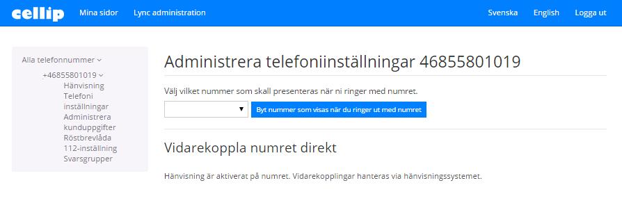 Figur 3: Startsida När du kommer till hänvisningssidan kan du se och ändra din nuvarande status. Detta är dock enklare att göra i appen Cellip Presence.