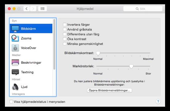 Anpassad färginställning i Mac OS X Aktivera Bildskärm.