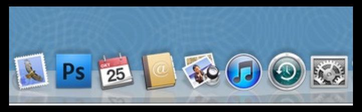 Kort om Mac OS X Startmenyn i en Mac kallas för Dock. Ikonerna förstoras då muspekaren dras över menyraden.