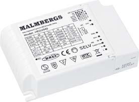 Kapslingsklass: IP. Best.nr. Effekt max. W Ut V DC Ut A DC Mått LxBxH mm 99 8 9- ma xx8 9- ma 9-7mA 9- ma LED-DRIVER CC/CV DALI Fabrikat Malmbergs.