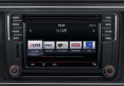 Samma funktioner som Discover Media navigationssystem med åtta högtalare, men dessutom DAB+ digital radio, röstkontroll, App-Connect, Volkswagen Media Control, röstförstärkning samt Comfort