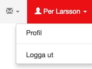 Designlösning Dropdown-lista för profil 1 1. Vid klick på nedåtpilen vid namn visas en dropdown-lista där användaren kan välja att gå in på sin profil eller logga ut.