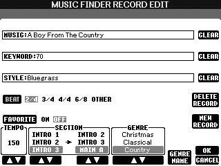 Praktisk Music Finder-funktion Editera titlar Du kan göra programmeringar och skapa nya titlar genom att editera den aktuella titel som valts.