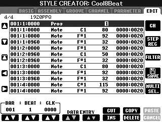 Style Creator Stegvis inspelning (EDIT) Förklaringen nedan avser när EDIT-fliken valts i steg 4 vid Inspelning i realtid (sid. 119).