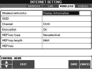 Funktioner på den särskilda webbplatsen Wireless (Trådlöst nätverk) Inställningarna här behövs bara när du använder trådlös nätverksadapter via USB.