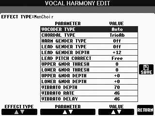 Editera parametrar för körstämmor 3 Tryck på en av knapparna [A] [J] för att välja den Vocal Harmony-typ som ska editeras.