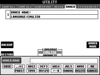 [FUNCTION] [J] UTILITY TAB [ ][ ] OWNER 2 Tryck på [I] (OWNER NAME) för att ta fram displayen för ägarnamn.