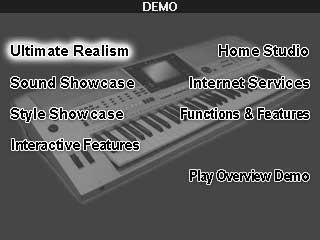 Visa specifika demoämnen 1 Tryck på knapparna [7π ]/[8π ] i demodisplayen för att ta fram en demomeny. Tryck [J] knappen (Play Overview Demo) för att gå tillbaka till föregående display.