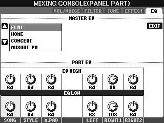 Editera volymen och den tonala balansen (MIXING CONSOLE) Om du vill editera EQ-parametrarna, gå vidare till nästa åtgärd.